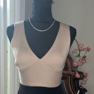 Women's Beige Ribbed Crop Top